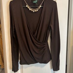 Elegant Brown Faux Wrap Top